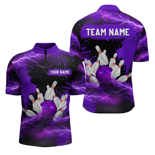 Custom Purple Bowling Quarter-Zip Shirts Men & Women Lightning Thunder Bowling Team Jerseys BDT455