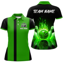 Load image into Gallery viewer, Green Flame Bowling Shirt for Men &amp; Women Custom Bowling Jersey Team League Bowling Polo BDT547