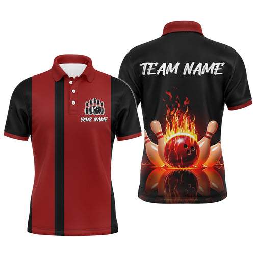 Red Flame Bowling Shirt for Men & Women Custom Bowling Jersey Team League Bowling Polo BDT547