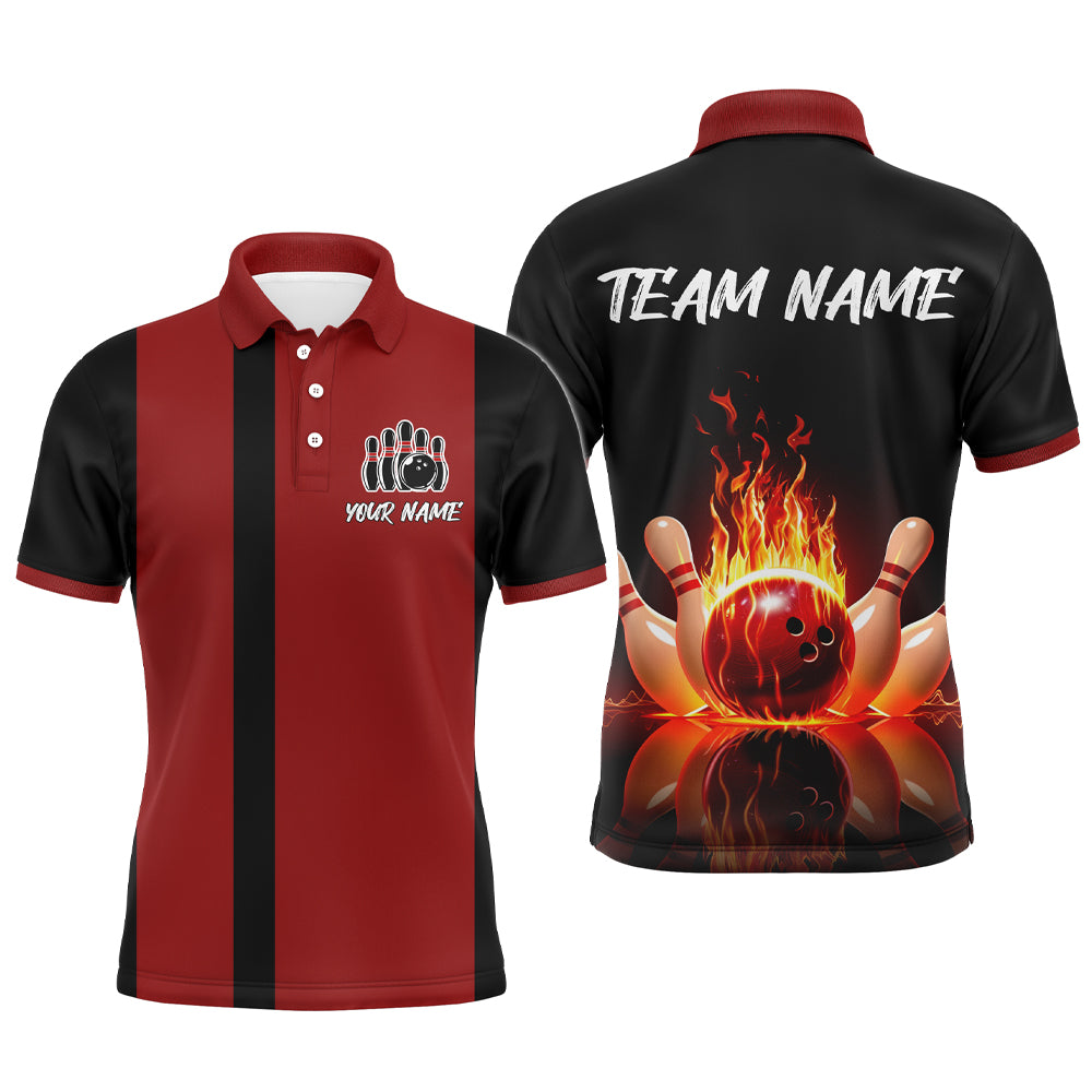 Red Flame Bowling Shirt for Men & Women Custom Bowling Jersey Team League Bowling Polo BDT547