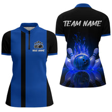 Load image into Gallery viewer, Blue Flame Bowling Shirt for Men &amp; Women Custom Bowling Jersey Team League Bowling 1/4 Zip BDT547