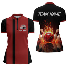 Load image into Gallery viewer, Red Flame Bowling Shirt for Men &amp; Women Custom Bowling Jersey Team League Bowling 1/4 Zip BDT547