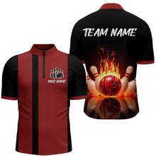 Load image into Gallery viewer, Red Flame Bowling Shirt for Men &amp; Women Custom Bowling Jersey Team League Bowling 1/4 Zip BDT547