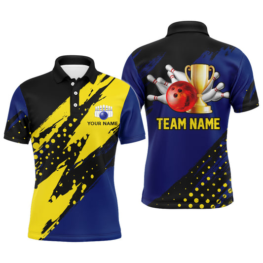Custom Bowling Polo Shirt For Men Black&Blue Bowling Jersey Bowling League Shirt For Team BDT152