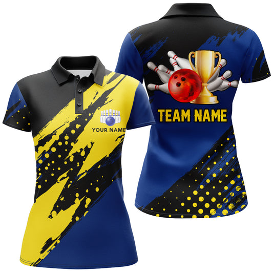 Custom Bowling Polo Shirt For Women Black&Blue Bowling Jersey Ladies Bowling League Shirt For Team BDT153