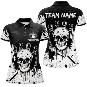 Black Skull Bowling Jersey for Men & Women Custom Polo Bowling Shirt Team Halloween Shirt BDT552