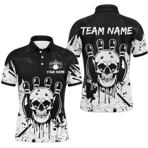 Black Skull Bowling Jersey for Men & Women Custom Polo Bowling Shirt Team Halloween Shirt BDT552