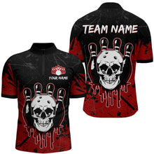 Load image into Gallery viewer, Red Skull Bowling Jersey for Men &amp; Women Custom 1/4 Zip Bowling Shirt Team Halloween Shirt BDT552