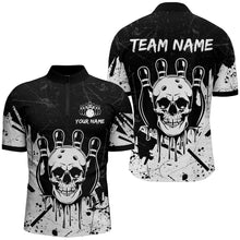 Load image into Gallery viewer, Black Skull Bowling Jersey for Men &amp; Women Custom 1/4 Zip Bowling Shirt Team Halloween Shirt BDT552