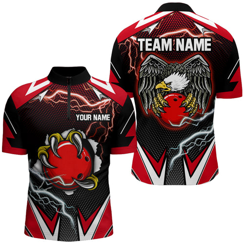 Custom Eagle Bowling Shirts for Men & Women Quarter Zip Bowling Team Jerseys Red BDT468