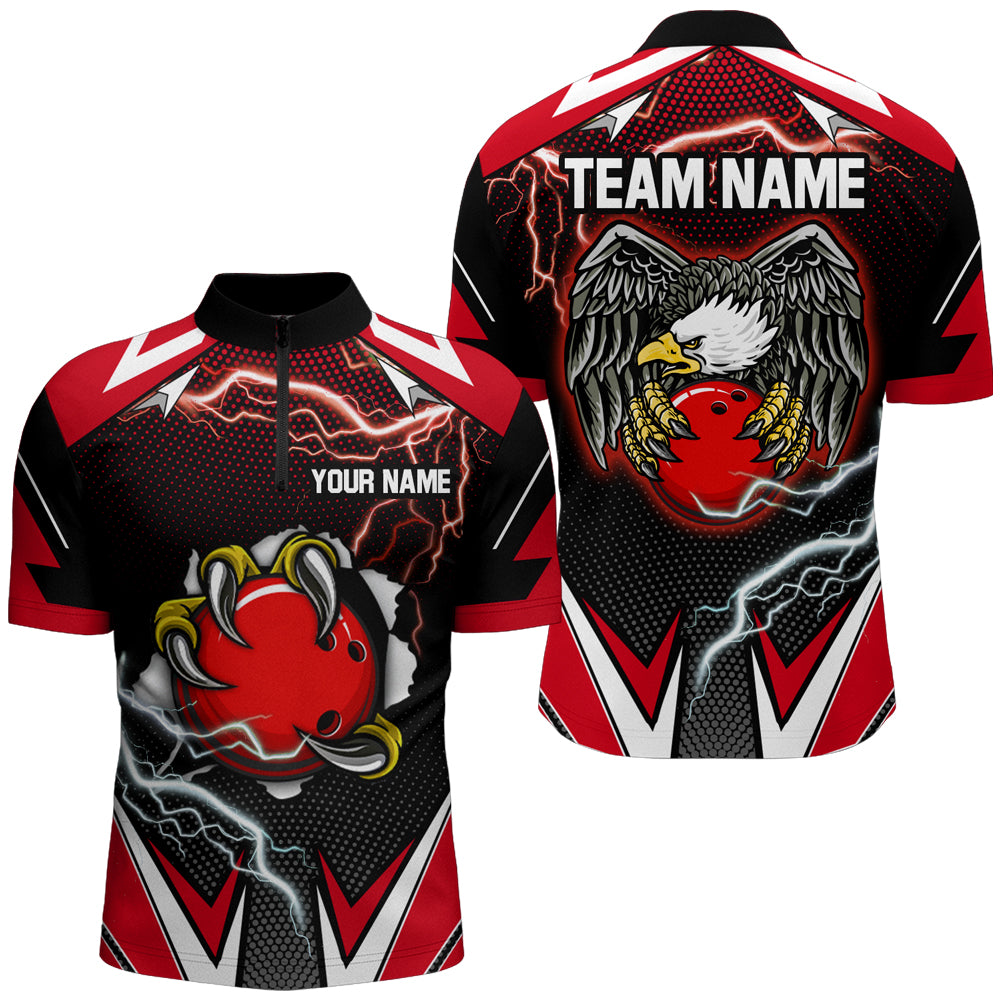 Custom Eagle Bowling Shirts for Men & Women Quarter Zip Bowling Team Jerseys Red BDT468