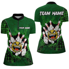 Load image into Gallery viewer, Funny Green Bowling Shirts Men Women Custom Bowling Team Jersey Unisex Bowler Gift Quarter-Zip BDT489