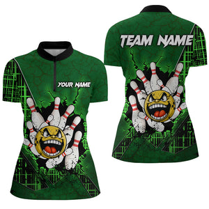 Funny Green Bowling Shirts Men Women Custom Bowling Team Jersey Unisex Bowler Gift Quarter-Zip BDT489