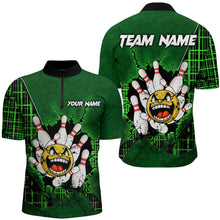 Load image into Gallery viewer, Funny Green Bowling Shirts Men Women Custom Bowling Team Jersey Unisex Bowler Gift Quarter-Zip BDT489