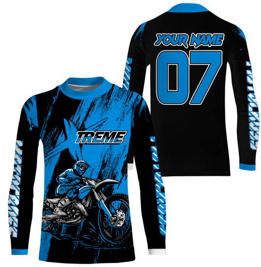 Custom Dirt Bike Jersey Men Women Kid UPF30+ Blue Motocross Off-Road Jersey MX Riding Shirt PDT666