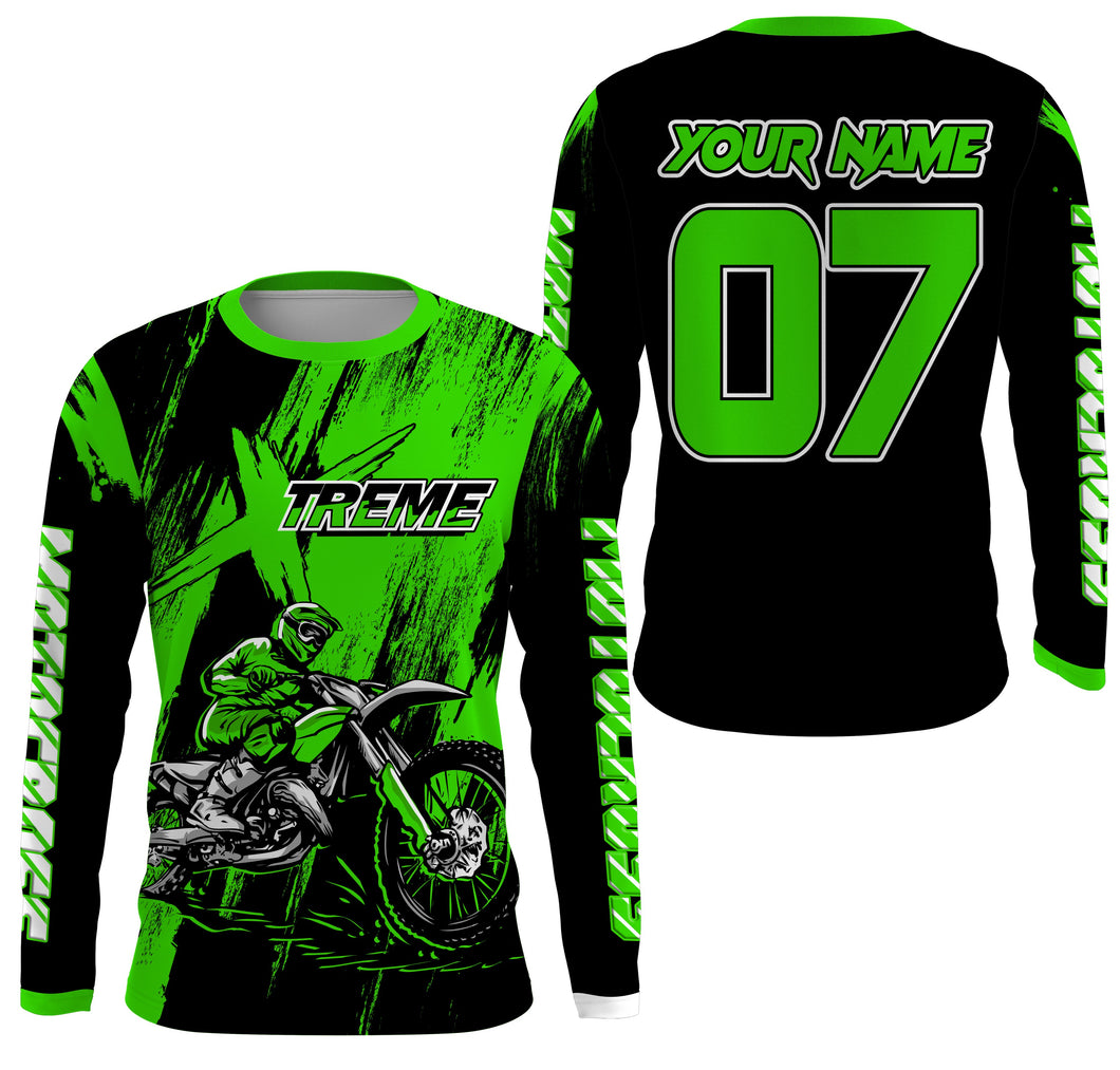 Custom Dirt Bike Jersey Men Women Kid UPF30+ Green Motocross Off-Road Jersey MX Riding Shirt PDT666