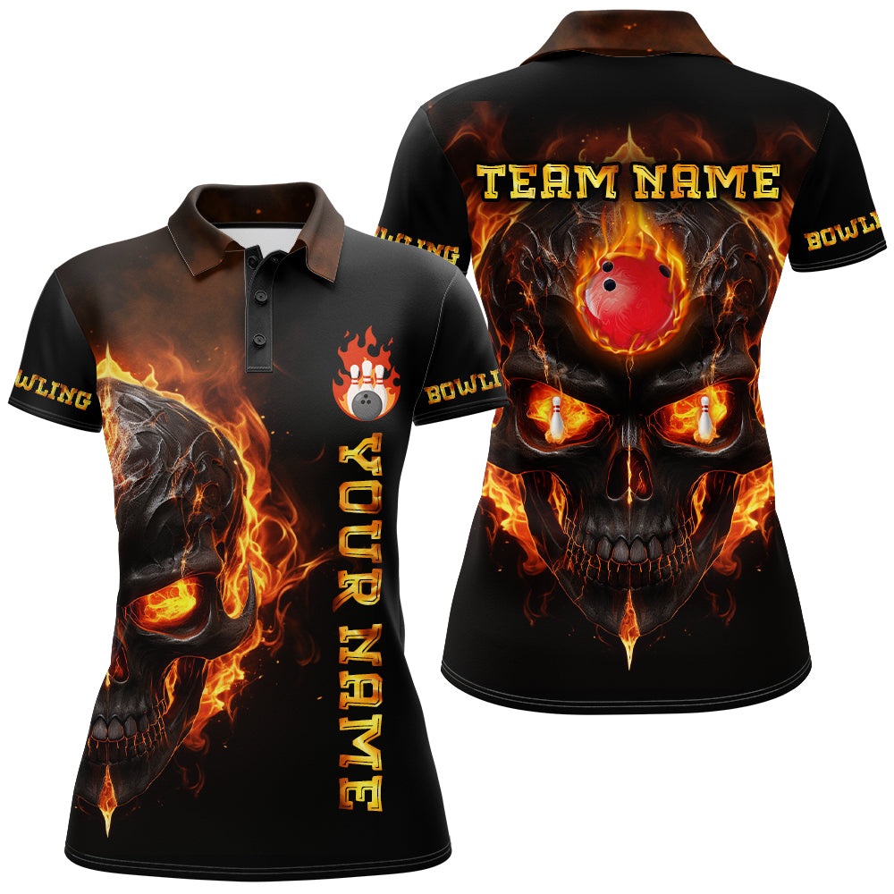 Skull Bowling Shirt For Women Flame Bowling Team League Jersey Custom Bowling Polo Shirt BDT333