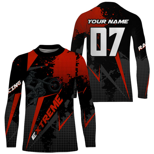 Dirt Bike Jersey Men Kid Women UPF30+ Custom Red MX Riding Shirt Extreme Motocross Off-Road PDT604