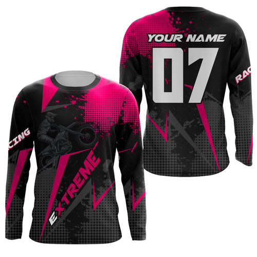Dirt Bike Jersey Men Kid Women UPF30+ Custom Pink MX Riding Shirt Extreme Motocross Off-Road PDT606
