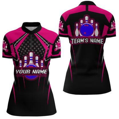 Personalized Bowling Jersey For Women Bowling Quarter-Zip Shirt For Team Strike BDT271