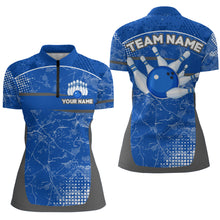 Load image into Gallery viewer, Custom Blue Bowling Shirt For Men &amp; Women Camo Bowling Team Jersey 1/4 Zip Bowling Shirts BDT582