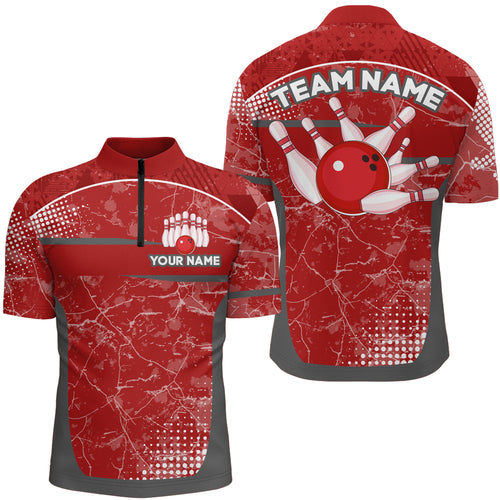 Custom Red Bowling Shirt For Men & Women Camo Bowling Team Jersey 1/4 Zip Bowling Shirts BDT582