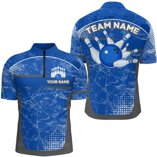 Custom Blue Bowling Shirt For Men & Women Camo Bowling Team Jersey 1/4 Zip Bowling Shirts BDT582