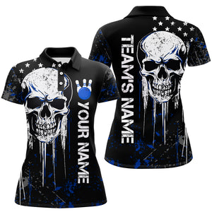 Blue Skull Bowling Shirts Men & Women Custom Halloween Bowling Jersey Team Polo BDT554