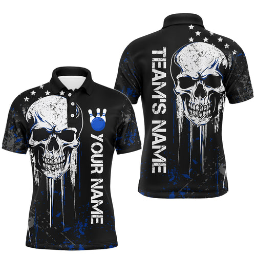 Blue Skull Bowling Shirts Men & Women Custom Halloween Bowling Jersey Team Polo BDT554