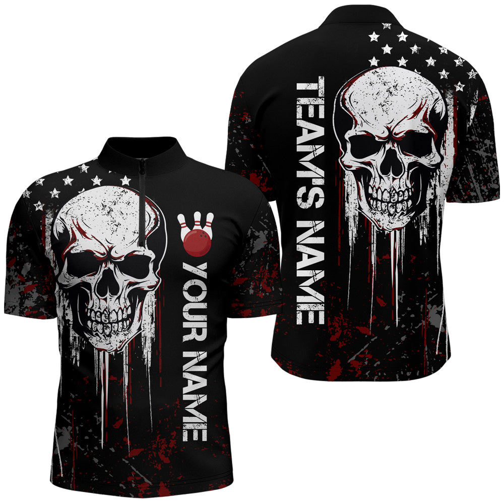 Red Skull Bowling Shirts Men & Women Custom Halloween Bowling Jersey Team 1/4 Zip BDT554