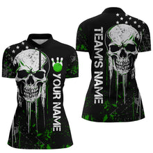 Load image into Gallery viewer, Green Skull Bowling Shirts Men &amp; Women Custom Halloween Bowling Jersey Team 1/4 Zip BDT554