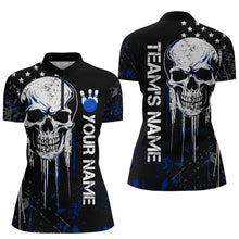 Load image into Gallery viewer, Blue Skull Bowling Shirts Men &amp; Women Custom Halloween Bowling Jersey Team 1/4 Zip BDT554