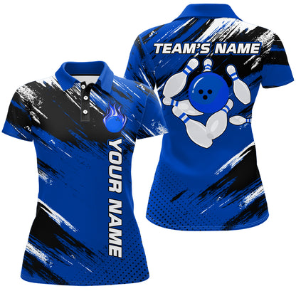 Custom Bowling Jersey for Men & Women Flame Blue Bowling Polo Shirt Team League BDT556