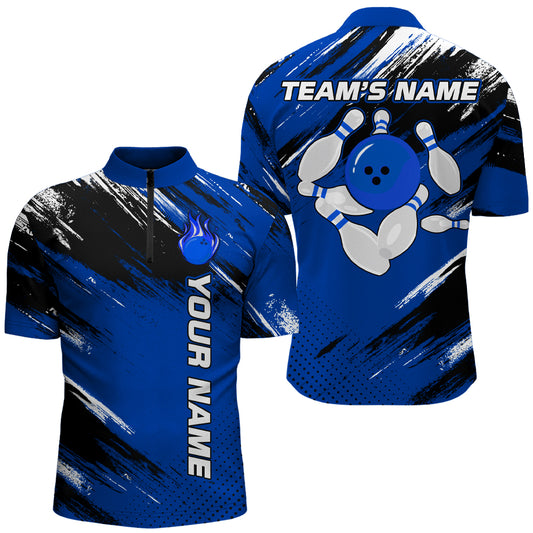 Custom Bowling Jersey for Men & Women Flame Blue Bowling Quarter-Zip Shirt Team League BDT556