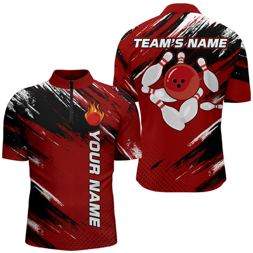 Custom Bowling Jersey for Men & Women Flame Red Bowling Quarter-Zip Shirt Team League BDT556