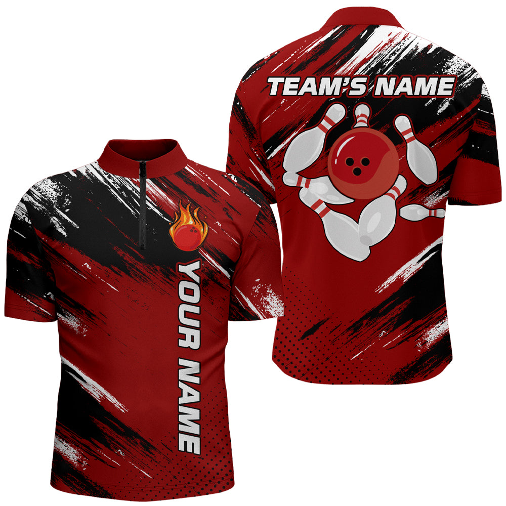Custom Bowling Jersey for Men & Women Flame Red Bowling Quarter-Zip Shirt Team League BDT556
