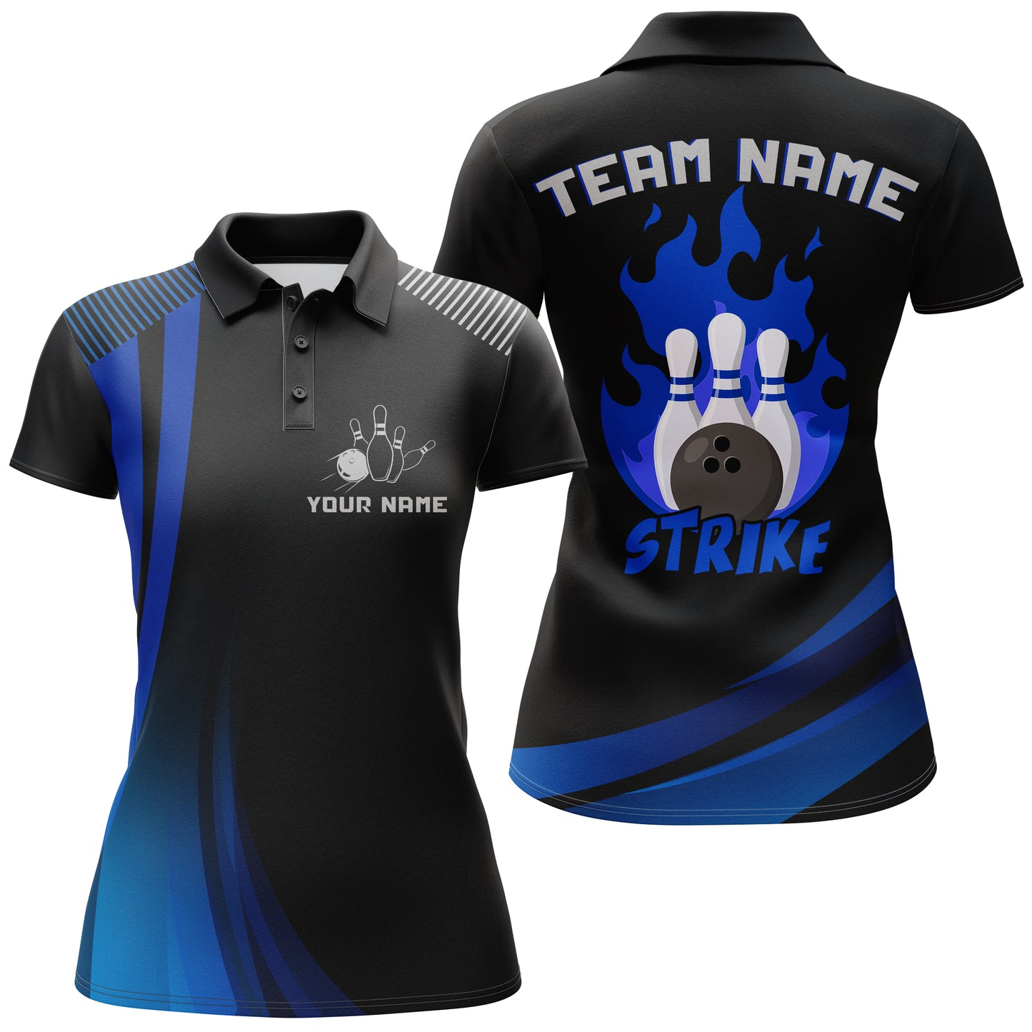 Custom Bowling Polo Shirt Women Strike Bowling Team Jersey American Flag Bowling Shirt BDT380
