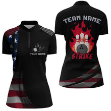 Load image into Gallery viewer, Custom Bowling Quarter-Zip Shirt Women Bowling Team Jersey American Flag Bowling Shirt BDT380