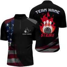 Load image into Gallery viewer, Custom Bowling Quarter-Zip Shirt Men Bowling Team Jersey American Flag Bowling Shirt BDT380