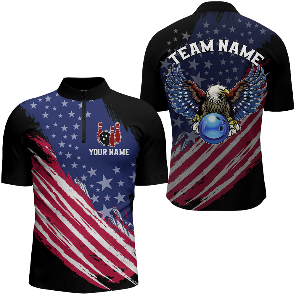 American Bowling Shirt Men & Women Eagle Bowling Jersey Custom Team Bowling Shirts 1/4 Zip BDT587