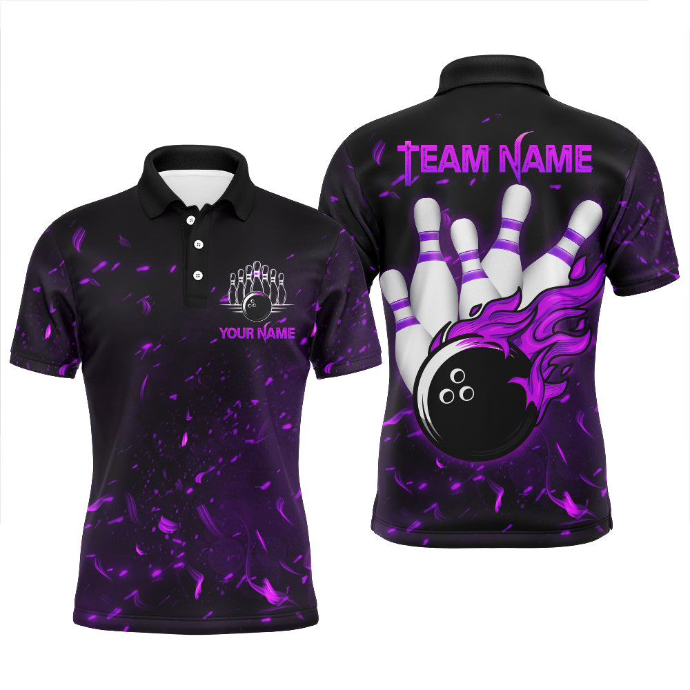 Personalized Purple Bowling Jersey Men Women Flame Bowling Polo Shirt Bowling Shirt BDT424