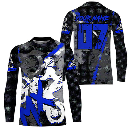 Kids Men Women Custom Blue Motocross Off-Road Jersey UPF30+ Extreme MX Dirt Bike Shirt Motorcycle PDT612