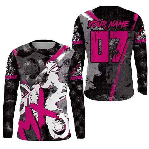 Kid Men Women Custom Pink Motocross Off-Road Jersey UPF30+ Extreme MX Dirt Bike Shirt Motorcycle PDT614
