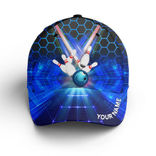 Load image into Gallery viewer, Blue Bowling Hat Personalized 3D Bowling Cap with Name Bowling Cap for Team League BDT432