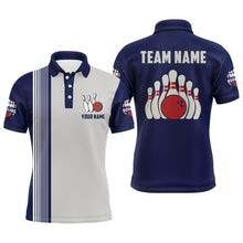 Load image into Gallery viewer, Navy&amp;Grey Bowling Shirt for Men &amp; Women Custom Bowling Team Jersey Polo Bowling Shirt Uniform BDT559