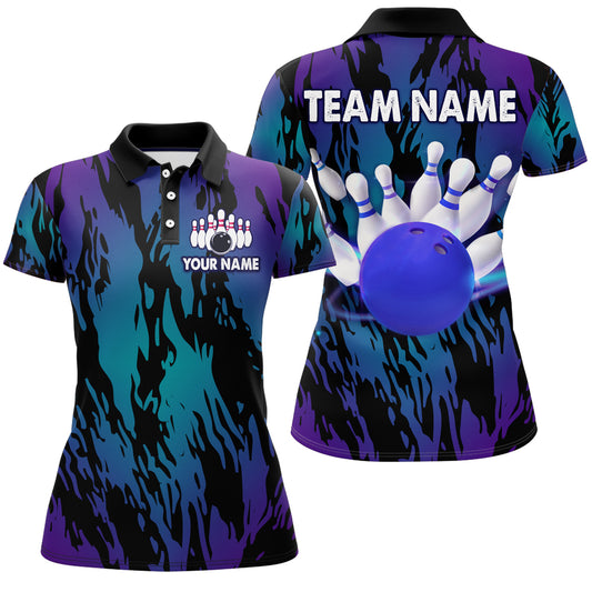 Teal&Purple Camo Bowling Shirt Unisex Bowling Team Jersey Men & Women Custom Bowling Polo BDT558