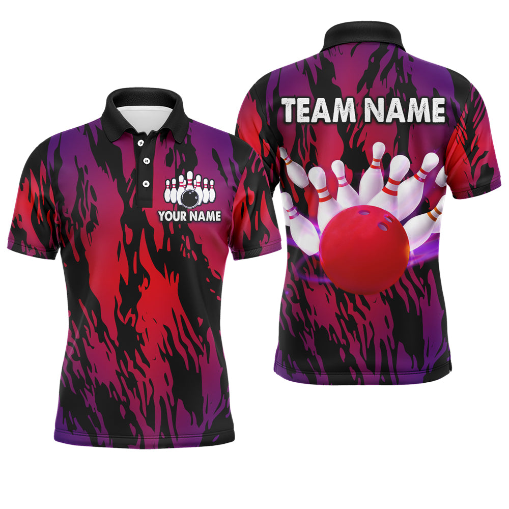 Red&Purple Camo Bowling Shirt Unisex Bowling Team Jersey Men & Women Custom Bowling Polo BDT558