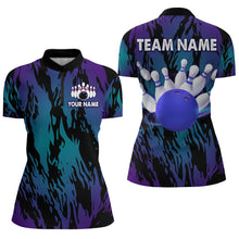 Load image into Gallery viewer, Teal&amp;Purple Camo Bowling Shirt Unisex Bowling Team Jersey Men &amp; Women Custom Bowling 1/4 Zip BDT558