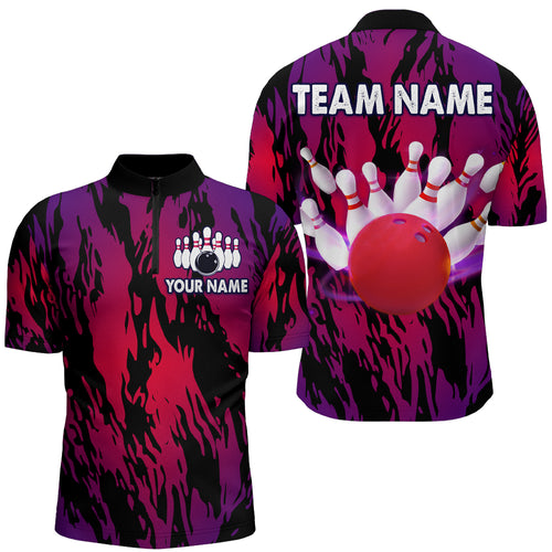 Red&Purple Camo Bowling Shirt Unisex Bowling Team Jersey Men & Women Custom Bowling 1/4 Zip BDT558