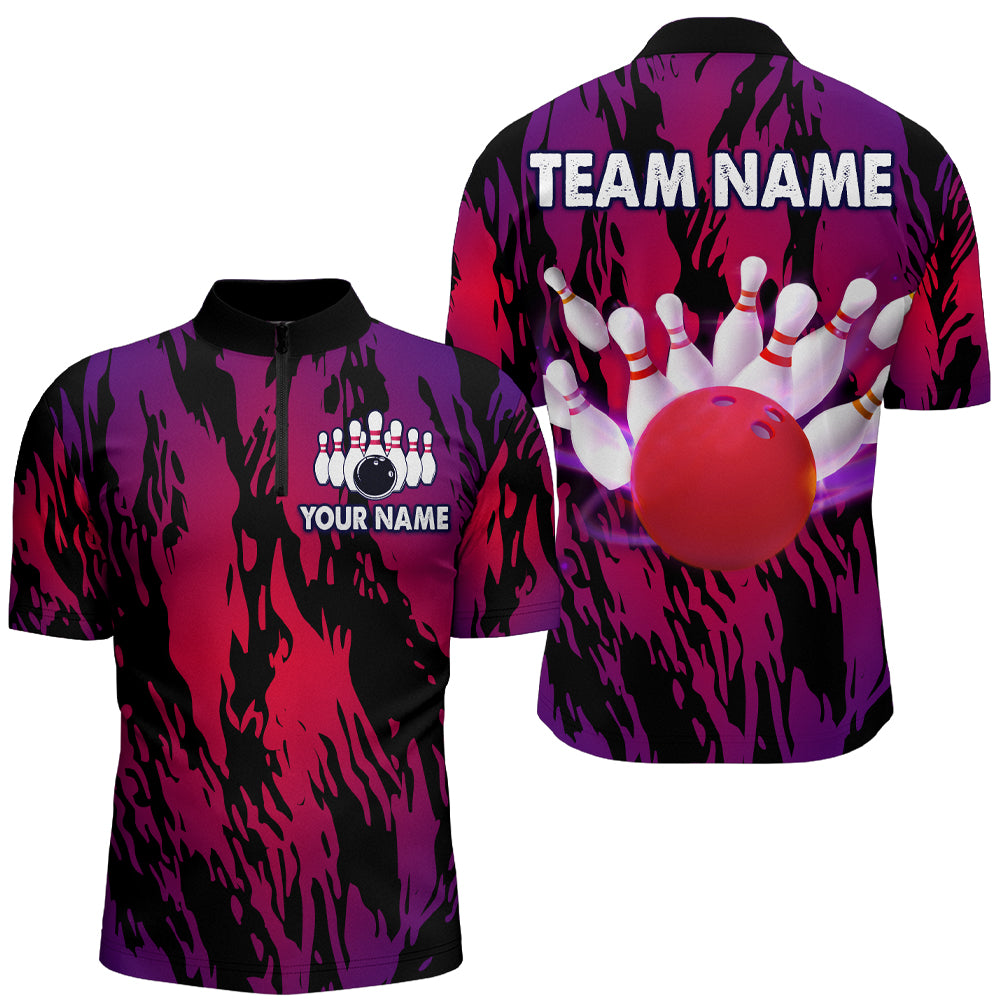 Red&Purple Camo Bowling Shirt Unisex Bowling Team Jersey Men & Women Custom Bowling 1/4 Zip BDT558